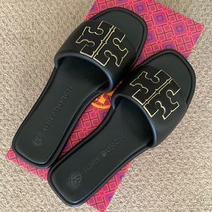 Tory Burch Logo Leather Slides